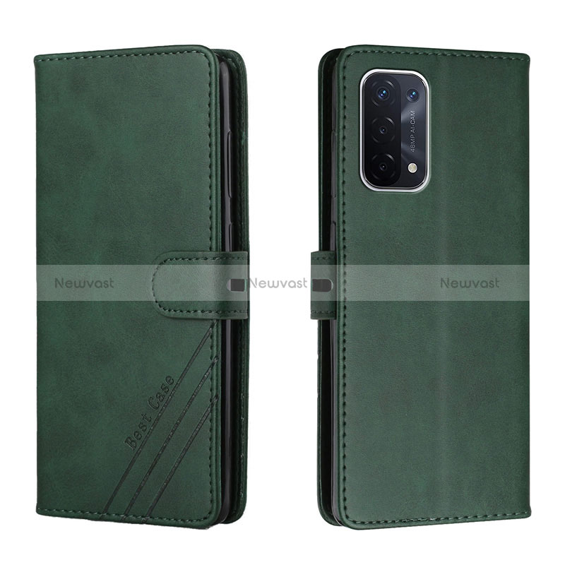 Leather Case Stands Flip Cover Holder H02X for Oppo A54 5G Green