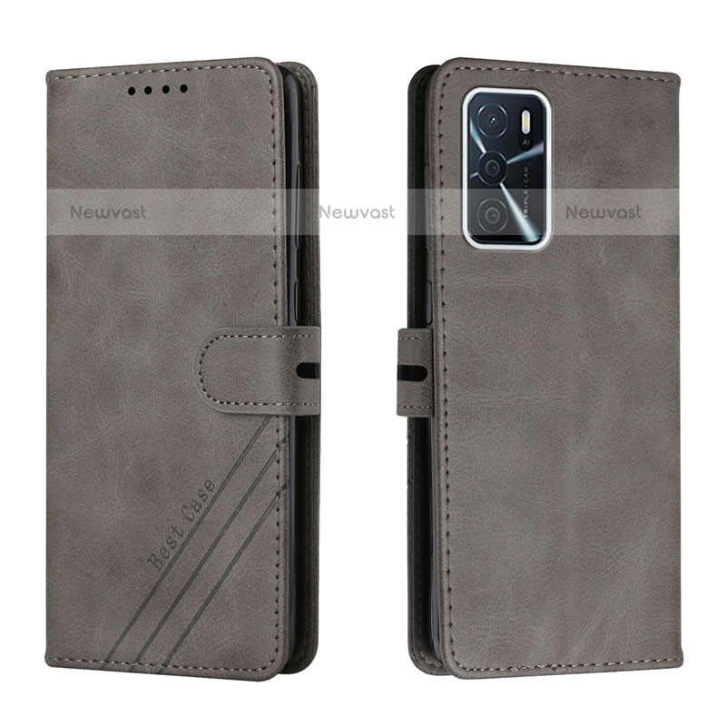 Leather Case Stands Flip Cover Holder H02X for Oppo A55 5G
