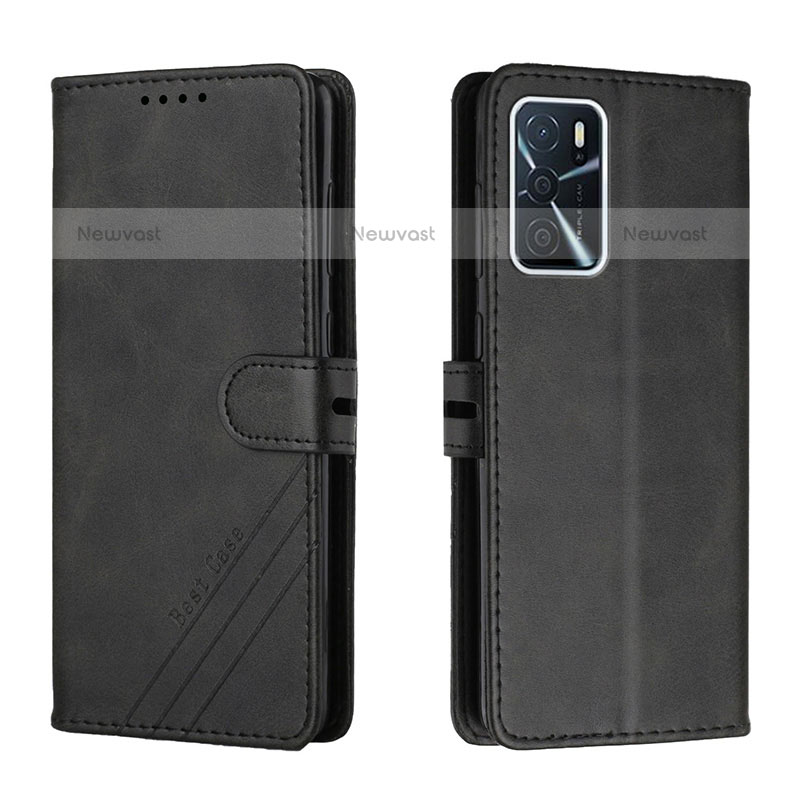 Leather Case Stands Flip Cover Holder H02X for Oppo A55 5G Black