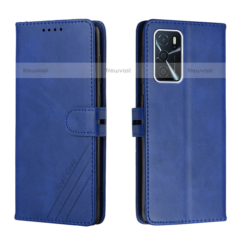 Leather Case Stands Flip Cover Holder H02X for Oppo A55 5G Blue