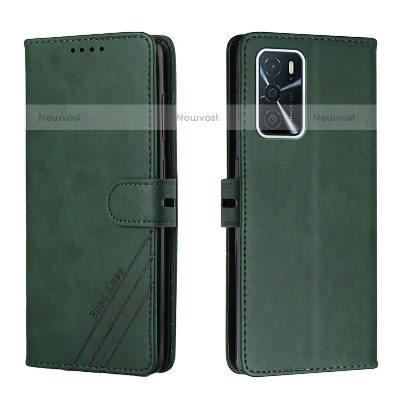 Leather Case Stands Flip Cover Holder H02X for Oppo A55 5G Green