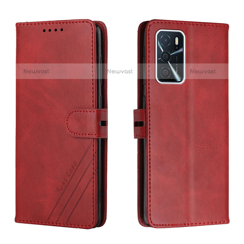 Leather Case Stands Flip Cover Holder H02X for Oppo A55 5G Red