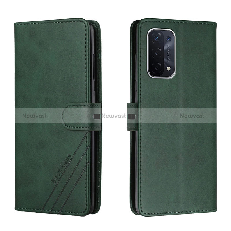 Leather Case Stands Flip Cover Holder H02X for Oppo A74 5G Green