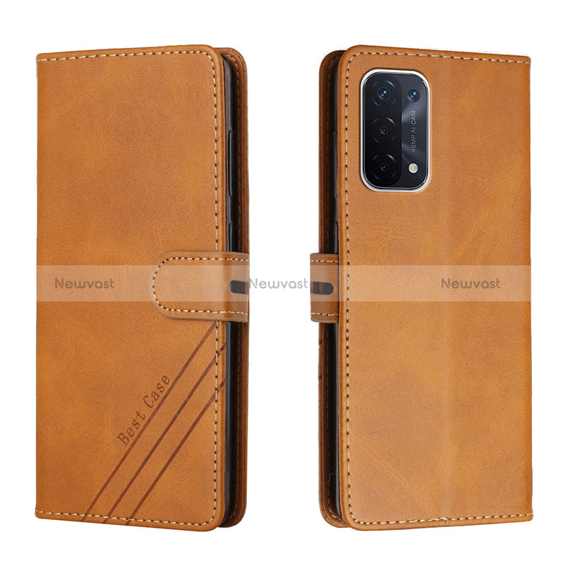 Leather Case Stands Flip Cover Holder H02X for Oppo A74 5G Light Brown