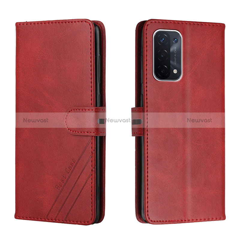 Leather Case Stands Flip Cover Holder H02X for Oppo A74 5G Red