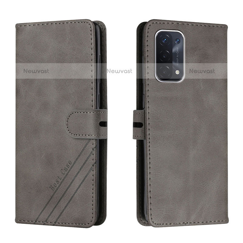 Leather Case Stands Flip Cover Holder H02X for Oppo A93 5G Gray