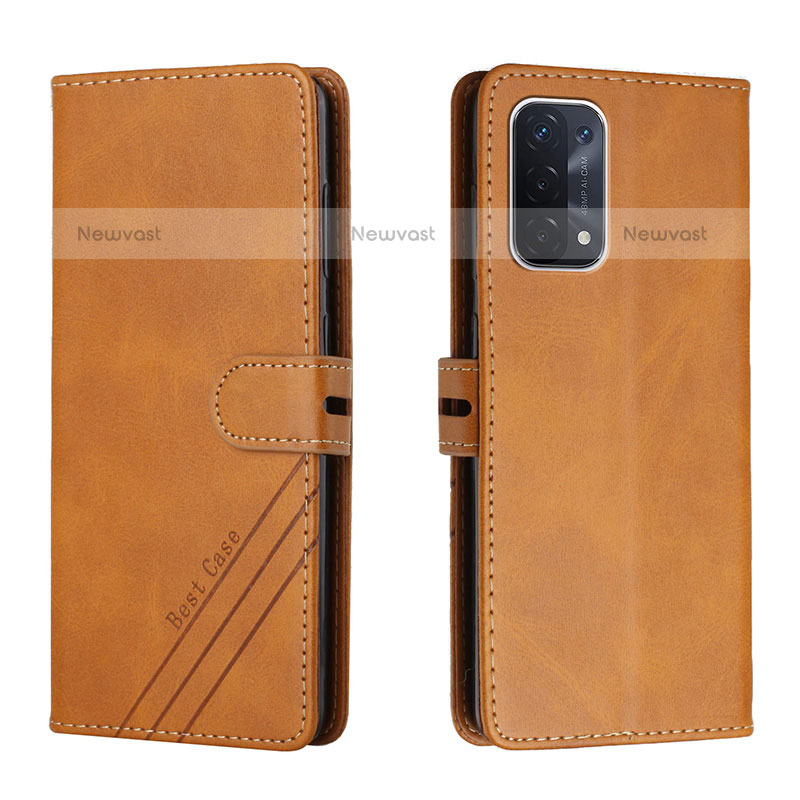 Leather Case Stands Flip Cover Holder H02X for Oppo A93 5G Light Brown