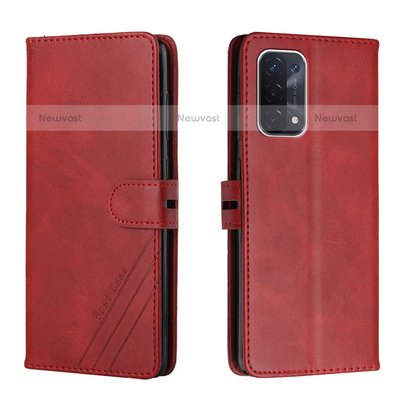 Leather Case Stands Flip Cover Holder H02X for Oppo A93 5G Red