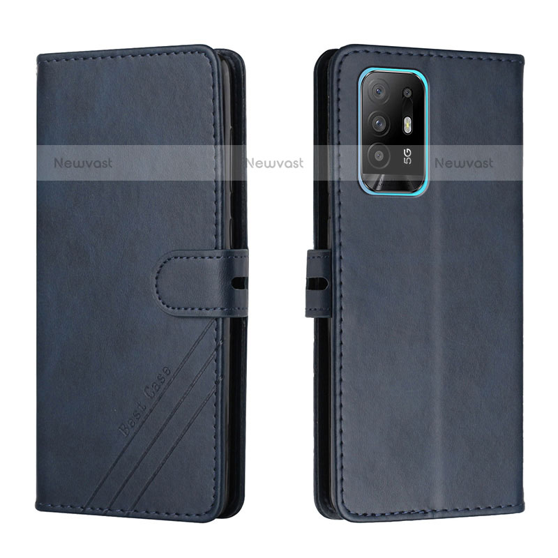 Leather Case Stands Flip Cover Holder H02X for Oppo F19 Pro+ Plus 5G Blue