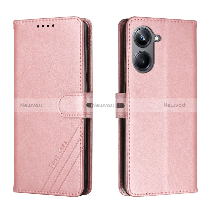 Leather Case Stands Flip Cover Holder H02X for Realme 10 Pro 5G Rose Gold