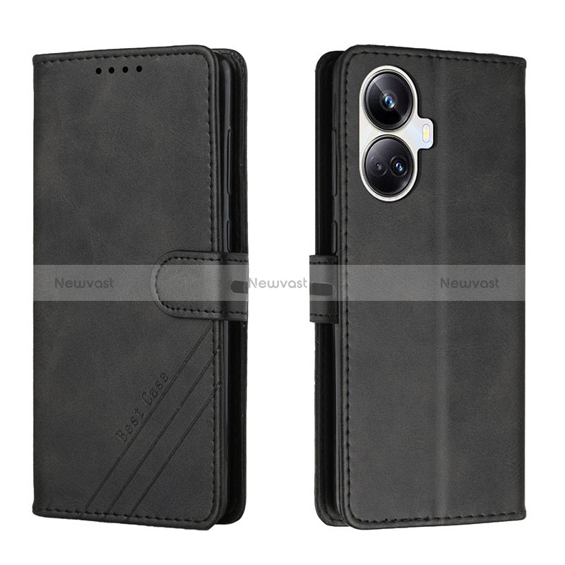 Leather Case Stands Flip Cover Holder H02X for Realme 10 Pro+ Plus 5G Black