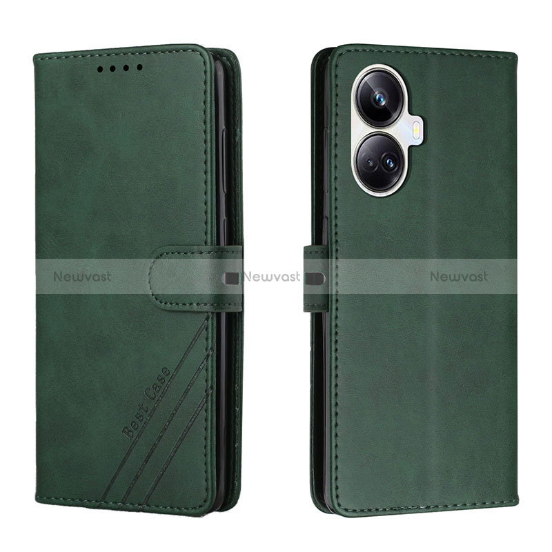 Leather Case Stands Flip Cover Holder H02X for Realme 10 Pro+ Plus 5G Green