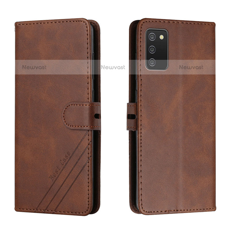 Leather Case Stands Flip Cover Holder H02X for Samsung Galaxy A02s Brown
