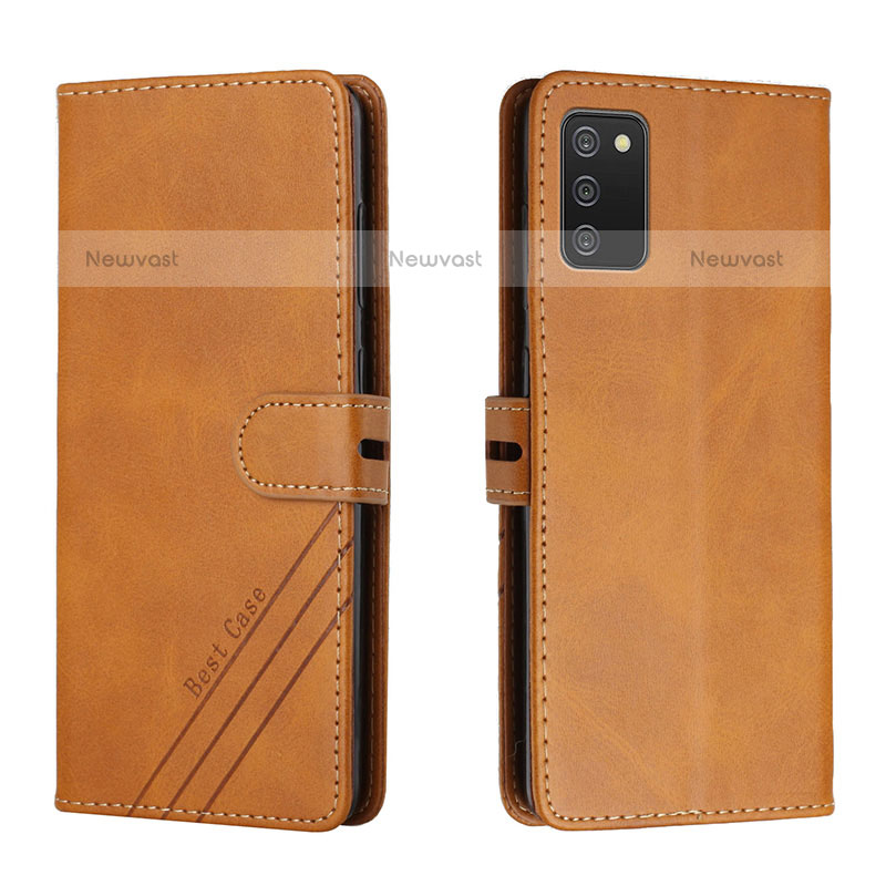 Leather Case Stands Flip Cover Holder H02X for Samsung Galaxy A02s Light Brown