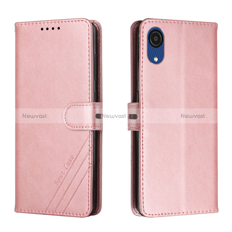 Leather Case Stands Flip Cover Holder H02X for Samsung Galaxy A03 Core Rose Gold