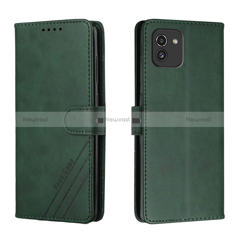 Leather Case Stands Flip Cover Holder H02X for Samsung Galaxy A03 Green