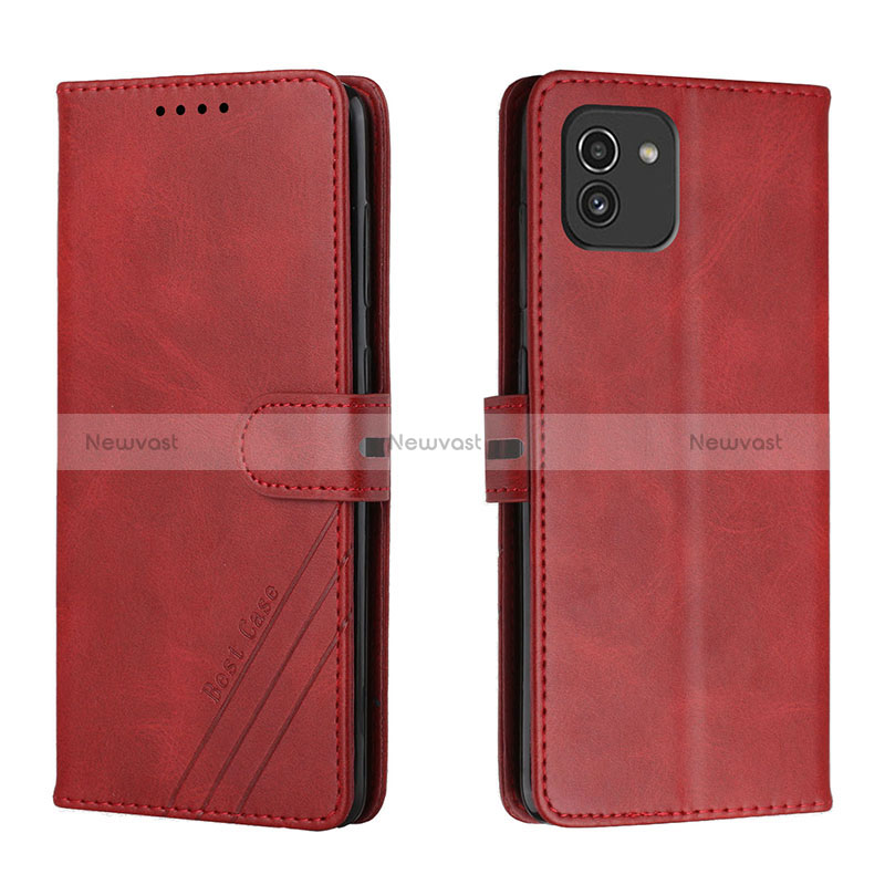 Leather Case Stands Flip Cover Holder H02X for Samsung Galaxy A03 Red