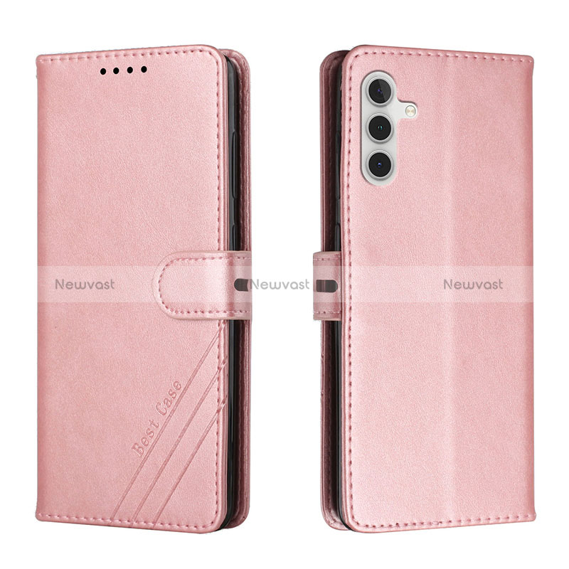 Leather Case Stands Flip Cover Holder H02X for Samsung Galaxy A04s Rose Gold