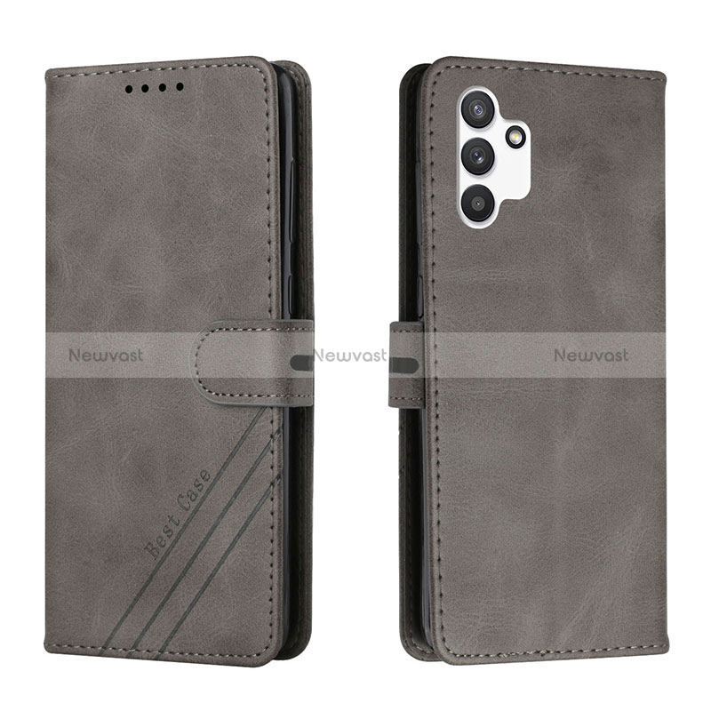 Leather Case Stands Flip Cover Holder H02X for Samsung Galaxy A13 4G Gray
