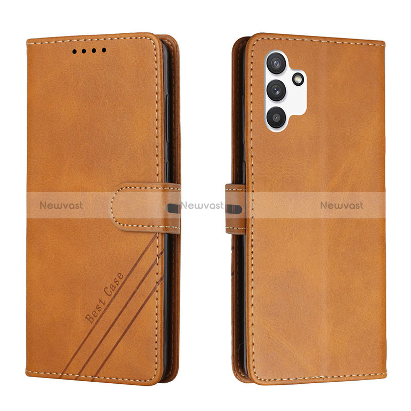 Leather Case Stands Flip Cover Holder H02X for Samsung Galaxy A13 4G Light Brown