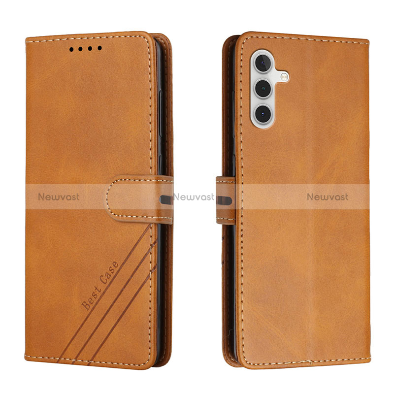 Leather Case Stands Flip Cover Holder H02X for Samsung Galaxy A13 5G Light Brown