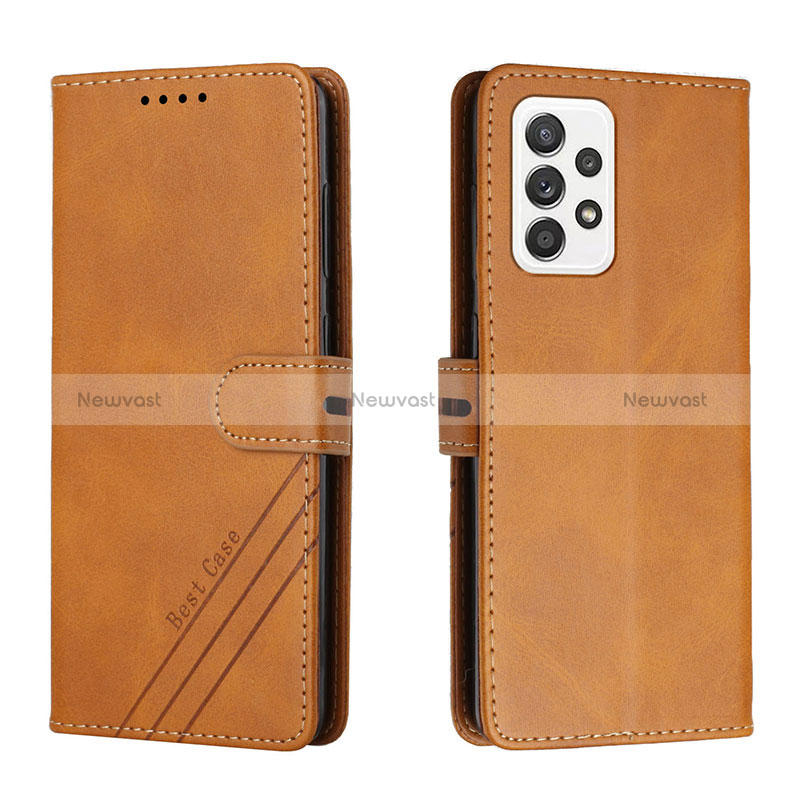 Leather Case Stands Flip Cover Holder H02X for Samsung Galaxy A33 5G Light Brown