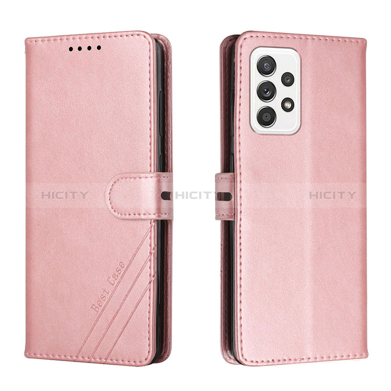 Leather Case Stands Flip Cover Holder H02X for Samsung Galaxy A53 5G Rose Gold