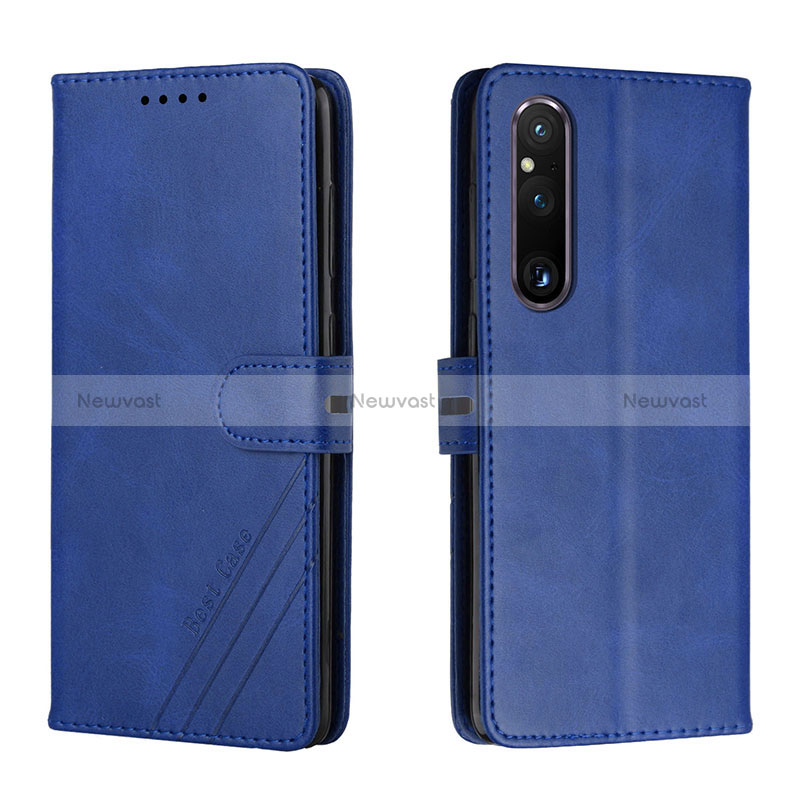 Leather Case Stands Flip Cover Holder H02X for Sony Xperia 1 V Blue