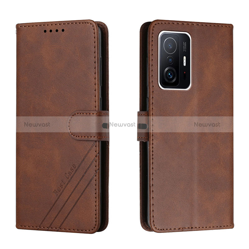 Leather Case Stands Flip Cover Holder H02X for Xiaomi Mi 11T 5G Brown