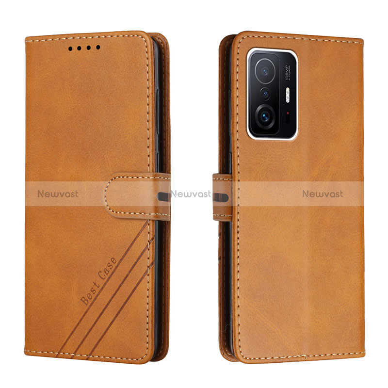 Leather Case Stands Flip Cover Holder H02X for Xiaomi Mi 11T 5G Light Brown