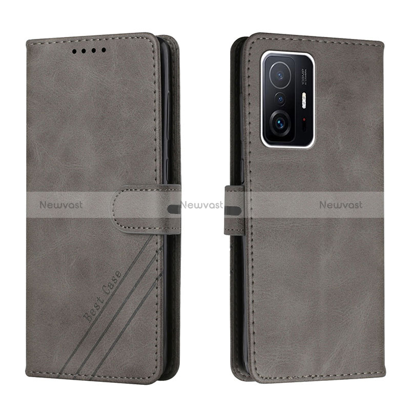 Leather Case Stands Flip Cover Holder H02X for Xiaomi Mi 11T Pro 5G Gray