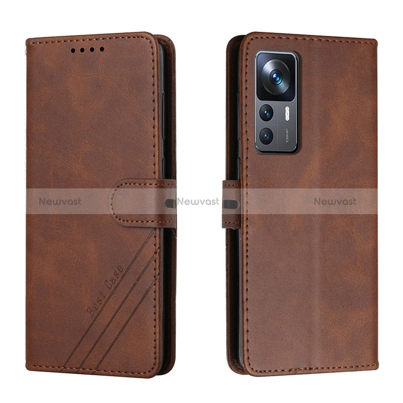 Leather Case Stands Flip Cover Holder H02X for Xiaomi Mi 12T Pro 5G Brown