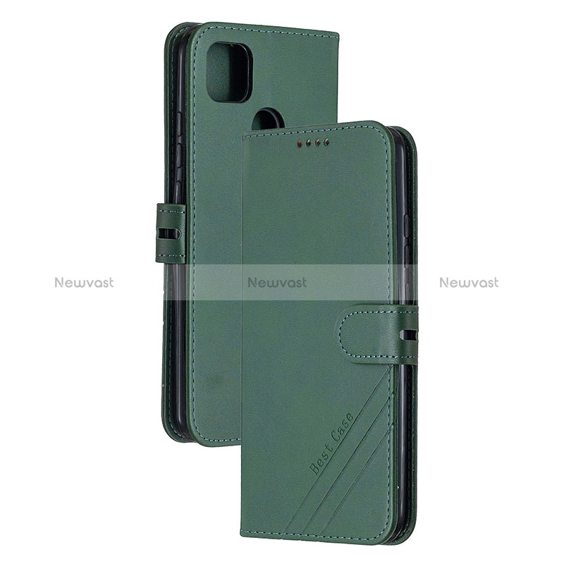 Leather Case Stands Flip Cover Holder H02X for Xiaomi POCO C31 Green