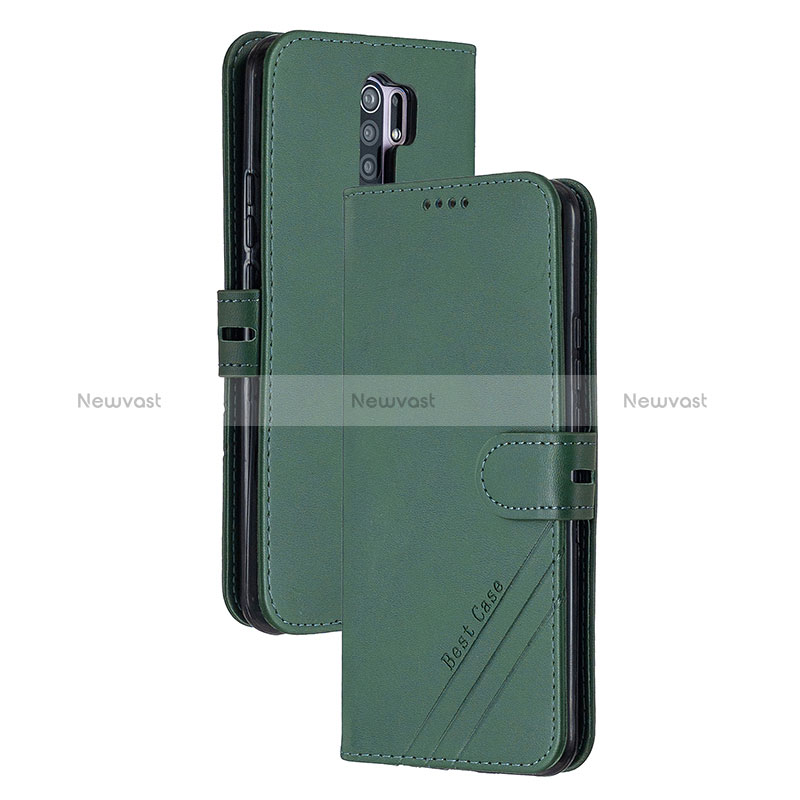 Leather Case Stands Flip Cover Holder H02X for Xiaomi Poco M2 Green