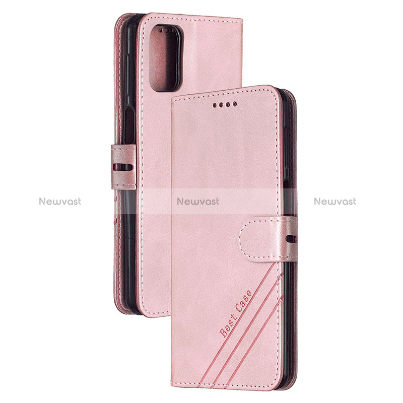 Leather Case Stands Flip Cover Holder H02X for Xiaomi Poco M3 Rose Gold