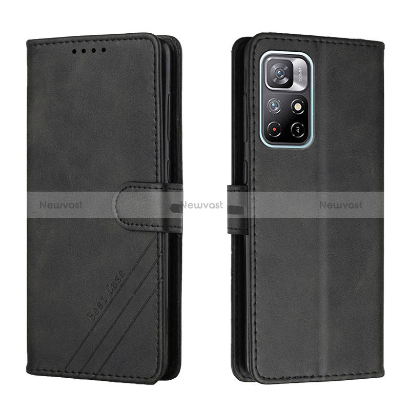 Leather Case Stands Flip Cover Holder H02X for Xiaomi Poco M4 Pro 5G Black