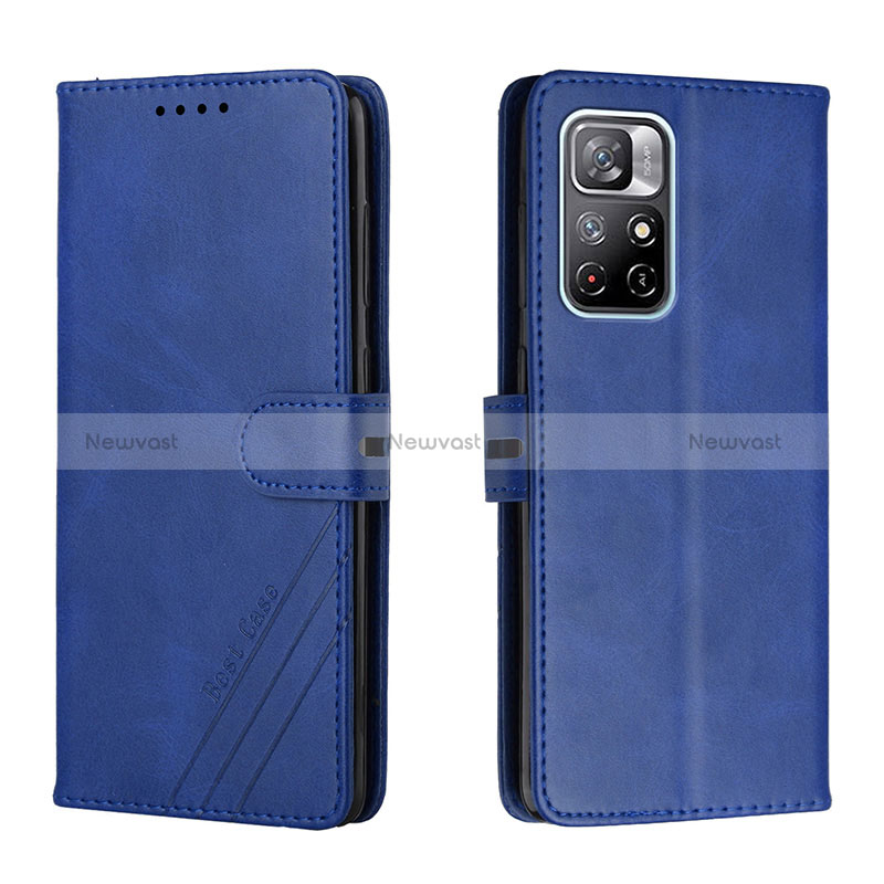 Leather Case Stands Flip Cover Holder H02X for Xiaomi Poco M4 Pro 5G Blue