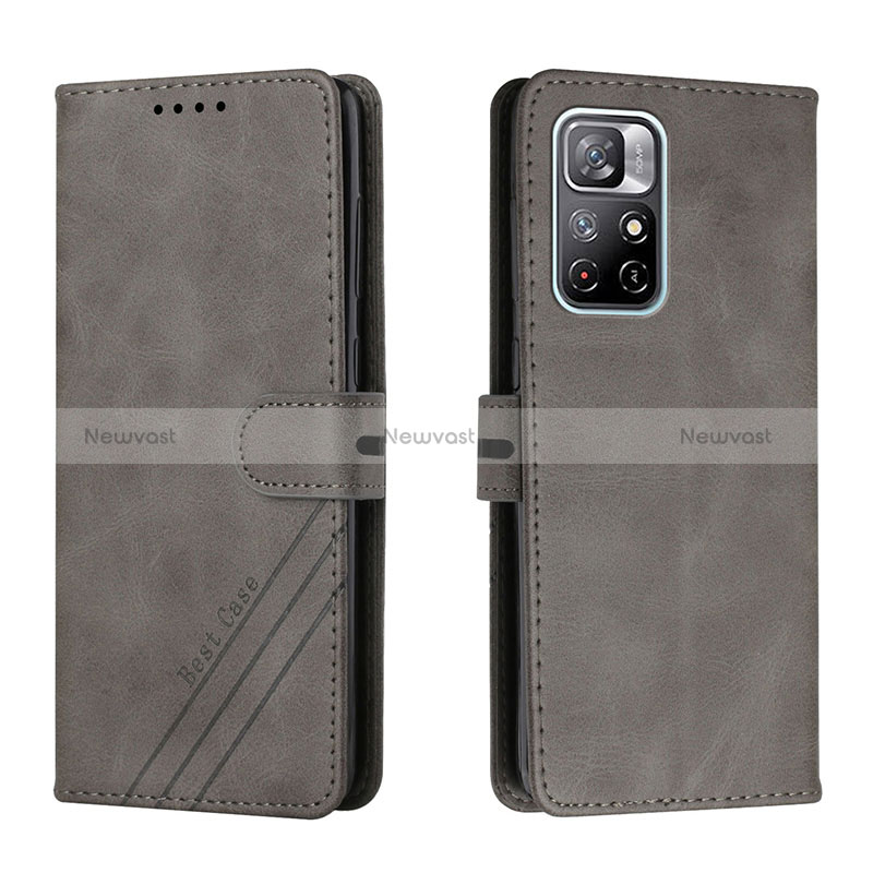 Leather Case Stands Flip Cover Holder H02X for Xiaomi Poco M4 Pro 5G Gray
