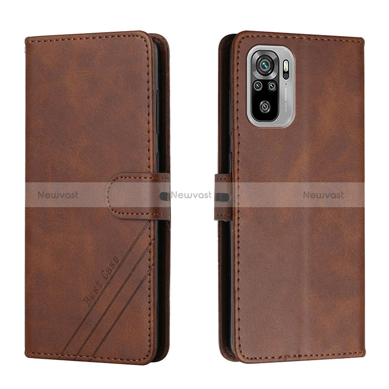Leather Case Stands Flip Cover Holder H02X for Xiaomi Poco M5S Brown