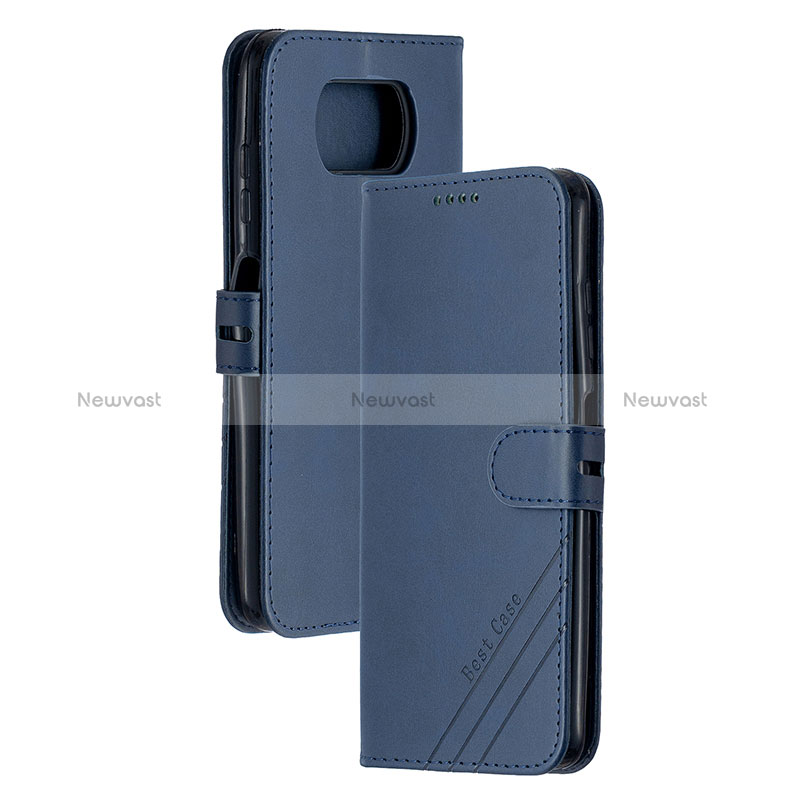 Leather Case Stands Flip Cover Holder H02X for Xiaomi Poco X3 NFC Blue