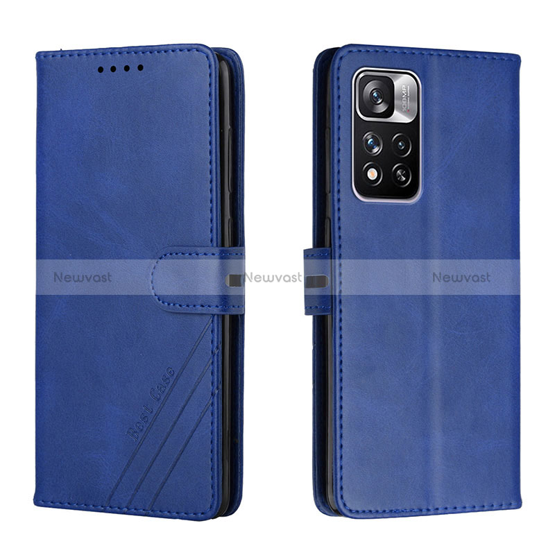 Leather Case Stands Flip Cover Holder H02X for Xiaomi Poco X4 NFC Blue