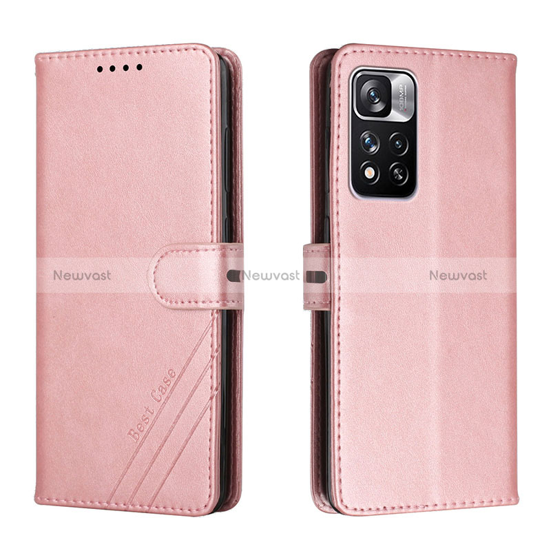 Leather Case Stands Flip Cover Holder H02X for Xiaomi Poco X4 NFC Rose Gold