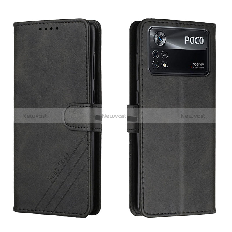 Leather Case Stands Flip Cover Holder H02X for Xiaomi Poco X4 Pro 5G Black