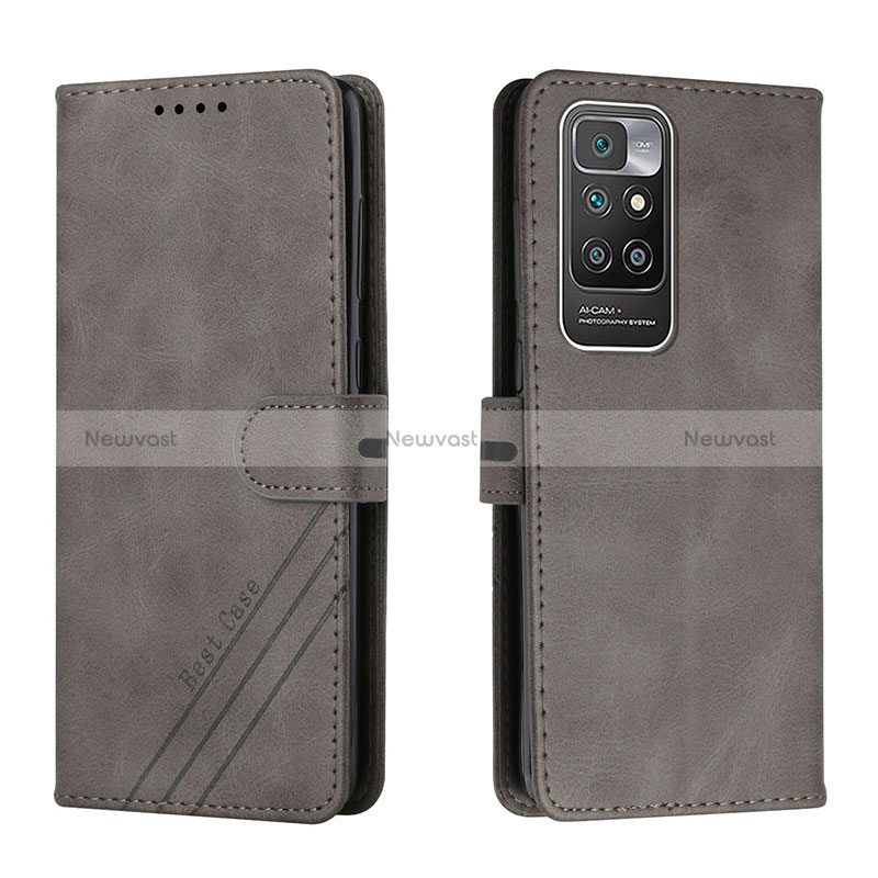 Leather Case Stands Flip Cover Holder H02X for Xiaomi Redmi 10 (2022) Gray