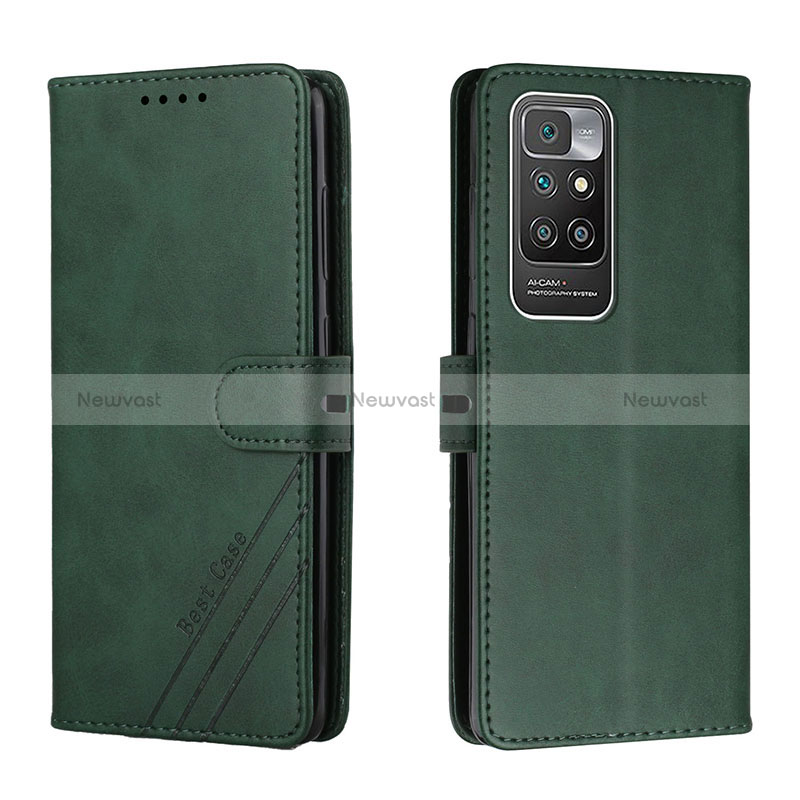 Leather Case Stands Flip Cover Holder H02X for Xiaomi Redmi 10 (2022) Green