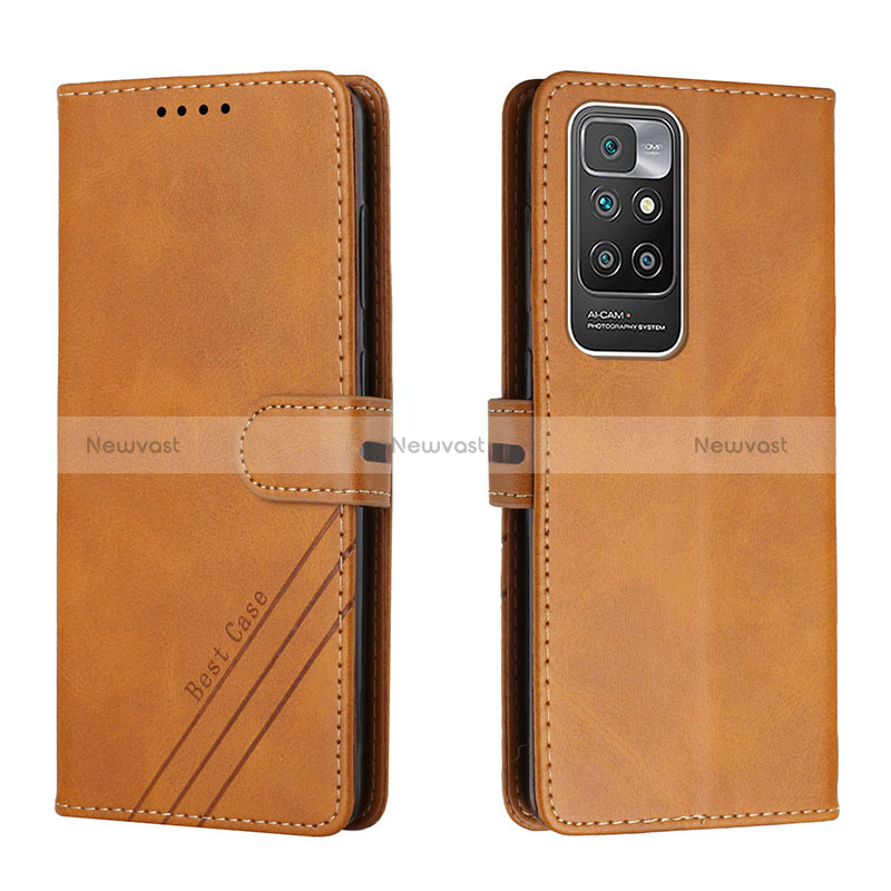 Leather Case Stands Flip Cover Holder H02X for Xiaomi Redmi 10 (2022) Light Brown
