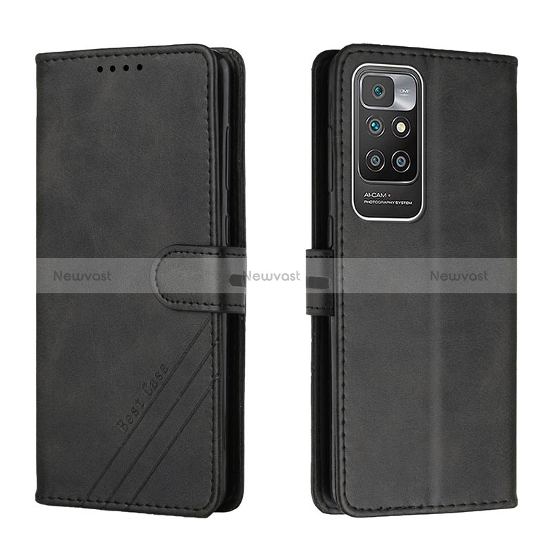 Leather Case Stands Flip Cover Holder H02X for Xiaomi Redmi 10 4G Black