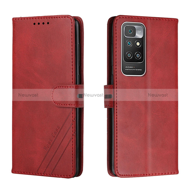 Leather Case Stands Flip Cover Holder H02X for Xiaomi Redmi 10 4G Red