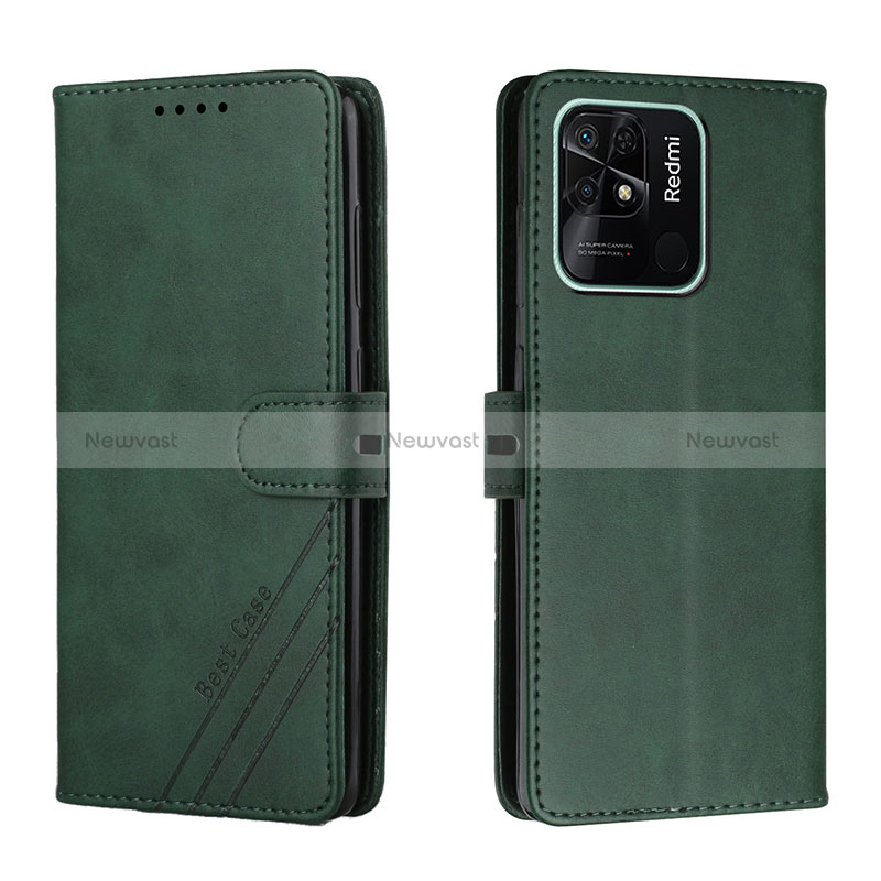 Leather Case Stands Flip Cover Holder H02X for Xiaomi Redmi 10 Power Green