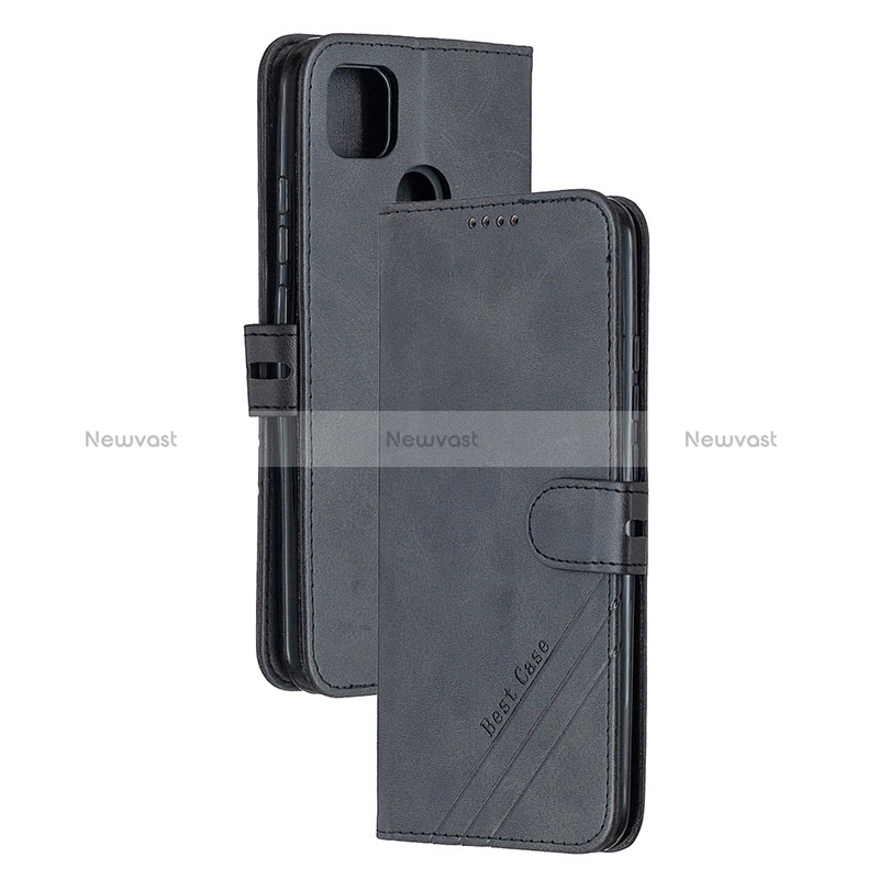 Leather Case Stands Flip Cover Holder H02X for Xiaomi Redmi 10A 4G Black